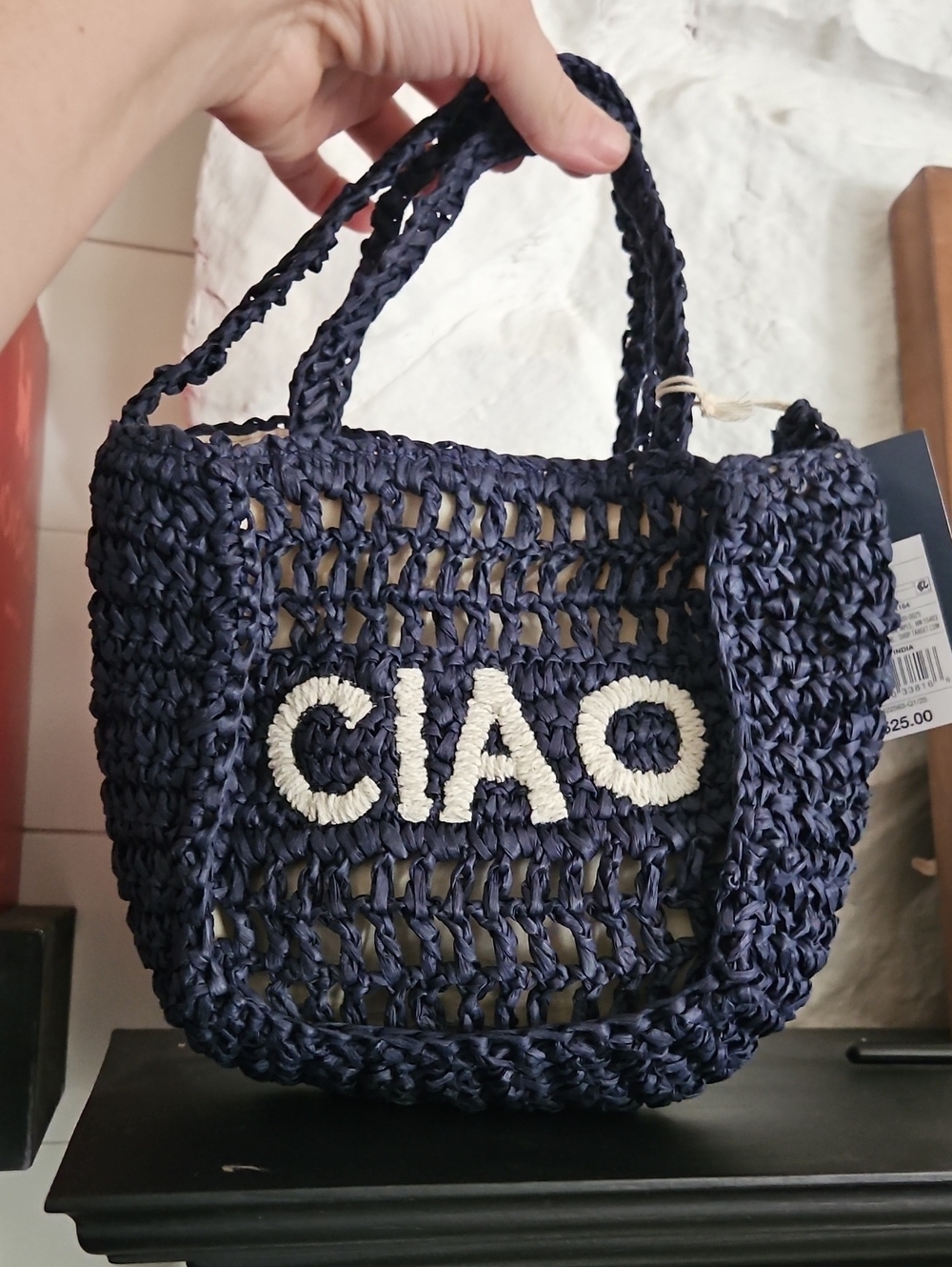 'CIAO' Rafia Crochet Tote Bag - NWT - Picture 2 of 4